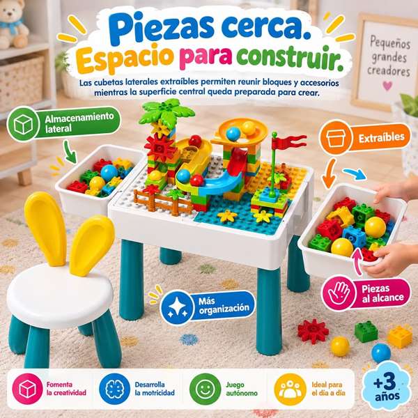 Jugatoys - jugablocks Mesa de Bloques de Construcción con silla y accesorios