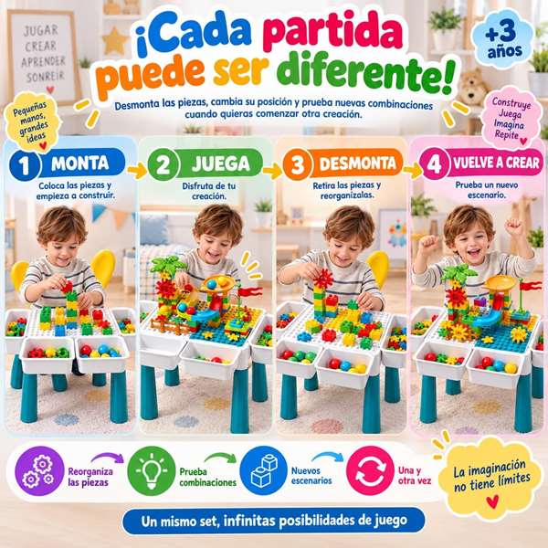 Jugatoys - jugablocks Mesa de Bloques de Construcción con silla y accesorios