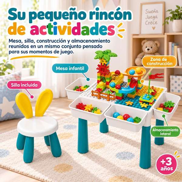 Jugatoys - jugablocks Mesa de Bloques de Construcción con silla y accesorios