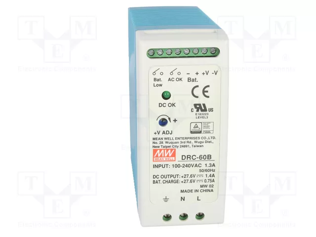 MEAN WELL DRC-60B Alimentador de Impulso Buffer de 59,34W 27,6VDC