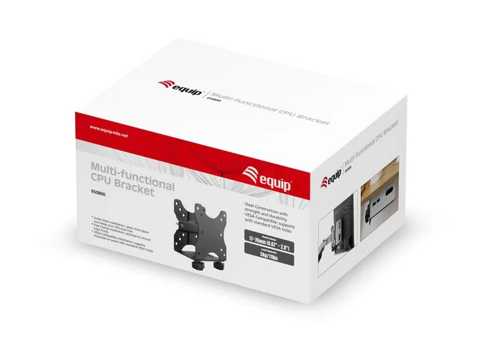 Equip Soporte para CPU 650890 - Bajo Mesa, VESA 100x100, Soporte para Monitor o Escritorio, Máx. 5Kg, Negro