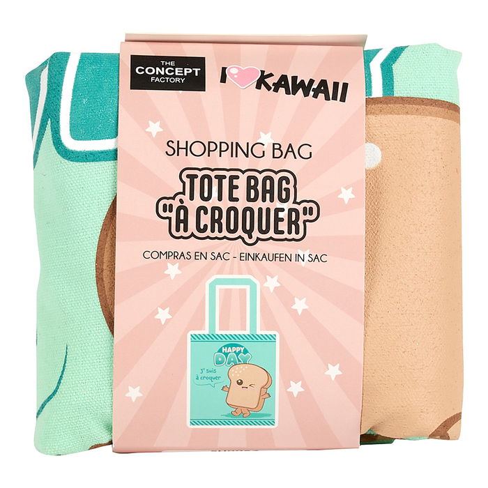 The Concept Factory Bolsa Tote Bag Kawaii Happy day (verde), Bonjour (rosa)
