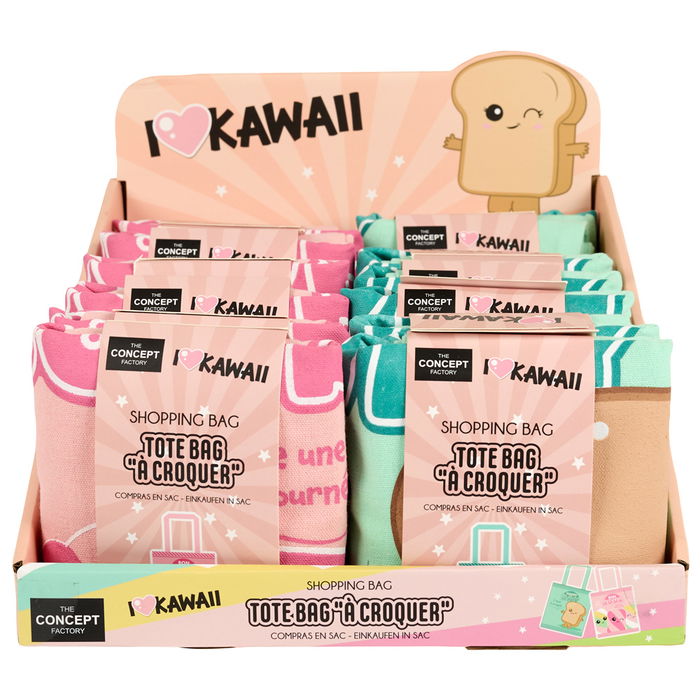 The Concept Factory Bolsa Tote Bag Kawaii Happy day (verde), Bonjour (rosa)