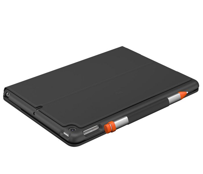 Logitech Slim Folio para iPad 7ma y 8va generación: Teclado Bluetooth con teclas iOS, batería 4 años, protector y soporte ajustable
