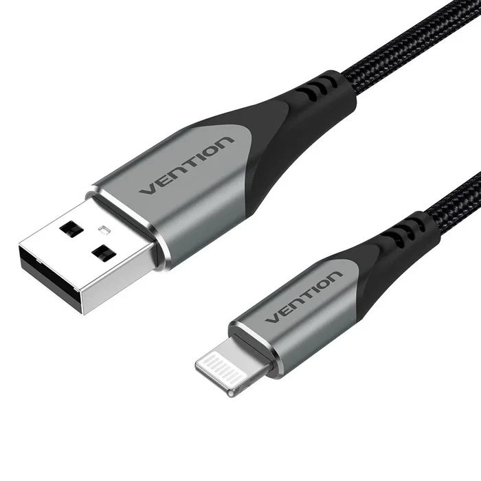 Vention Cable USB 2.0 a Lightning LABHD 0.5 m para iPhone, Conector Macho de Aluminio Gris, 480 Mbit/s