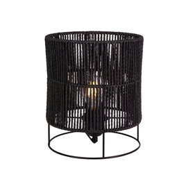 Lámpara de Mesa Bayamo con Pantalla de Ratán y Base de Metal Negra