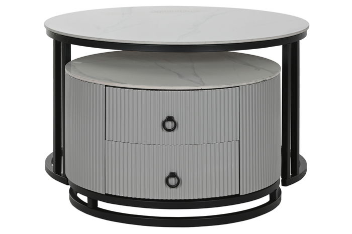 DKD Home Decor Mesa Centro Glam Set de 2 Piezas 80 x 45 x 80 cm Piedra Sinterizada Metal