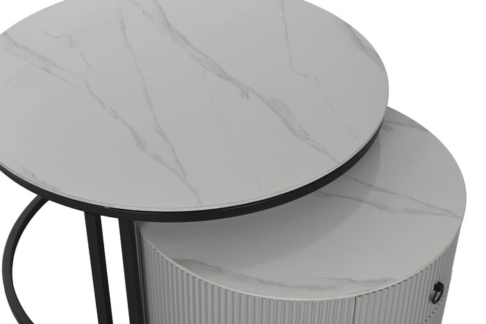 DKD Home Decor Mesa Centro Glam Set de 2 Piezas 80 x 45 x 80 cm Piedra Sinterizada Metal