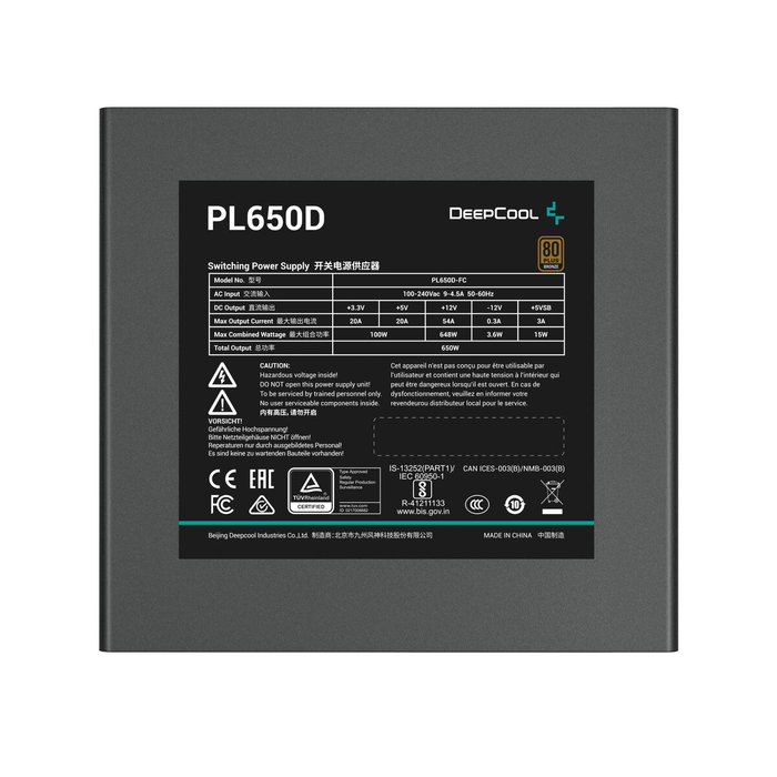 Deepcool PL650-D 650W 80 PLUS Bronze ATX 3.0 Deepcool PL650-D 650W 80 PLUS Bronze ATX 3.0