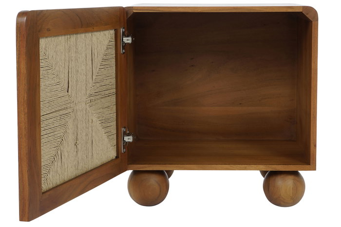 DKD Home Decor Mesita de Noche Item Home Acacia Ratan Marron Oscuro Natural 40 x 50 x 50 cm
