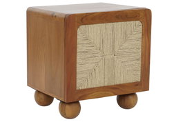 DKD Home Decor Mesita de Noche Item Home Acacia Ratan Marron Oscuro Natural 40 x 50 x 50 cm