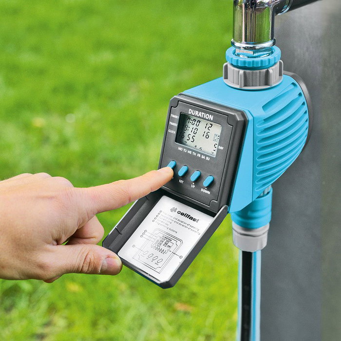 Cellfast Programador de Riego Electrónico Digital con Pantalla Legible, Programación Semanal y Doble Ciclo