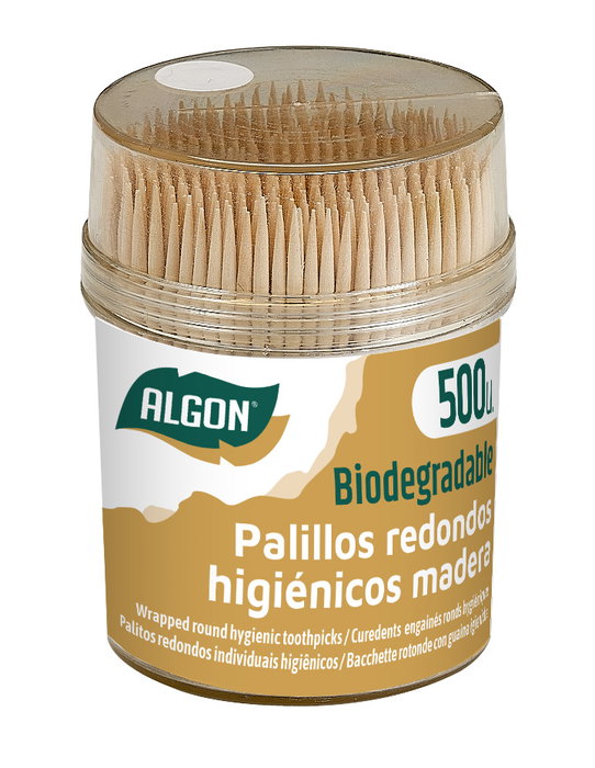 Algon Set de 500 Palillos Higiénicos Redondos - Dimensiones: 5.4 cm (Ancho) x 6.6 cm (Alto) x 5.3 cm (Largo) (24 Unidades)