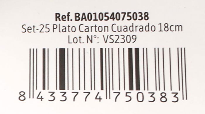 Algon Set 25 Platos Cartón Cuadrados para Soja 18 cm (36 Unidades)