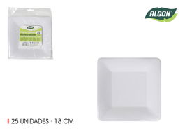Algon Set 25 Platos Cartón Cuadrados para Soja 18 cm (36 Unidades)