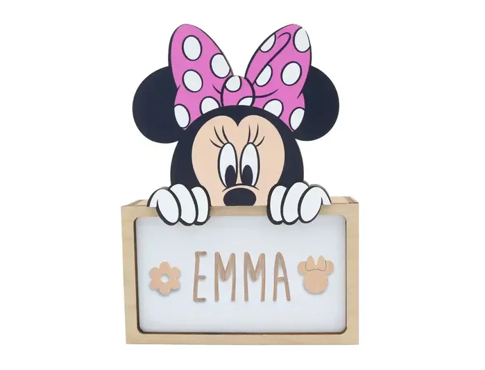 Wondee Lampara personalizable de madera con diseño de Minnie, funciona con batería, potencia 0.6W, flujo luminoso 60 lm