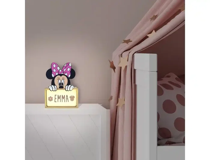 Wondee Lampara personalizable de madera con diseño de Minnie, funciona con batería, potencia 0.6W, flujo luminoso 60 lm