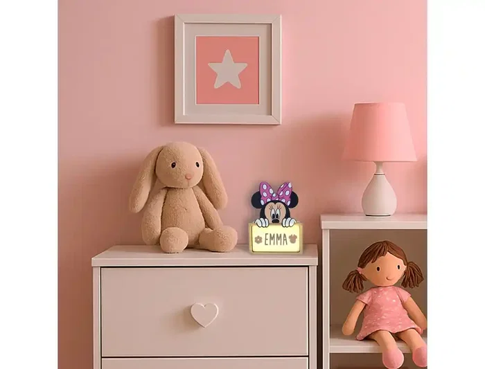 Wondee Lampara personalizable de madera con diseño de Minnie, funciona con batería, potencia 0.6W, flujo luminoso 60 lm