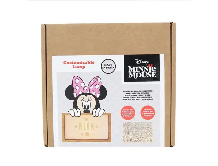 Wondee Lampara personalizable de madera con diseño de Minnie, funciona con batería, potencia 0.6W, flujo luminoso 60 lm