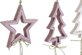 DKD Home Decor Decoracion Colgante Navidad Fantasia Rosa Palo Rosa Madera 12 Unidades 1.2 x 22 x 8.5 cm