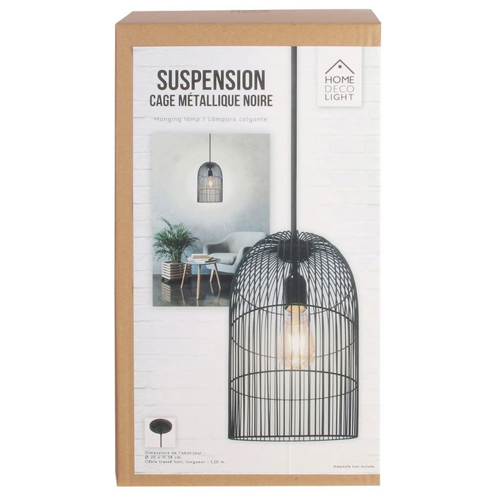 Home Deco Light Lámpara Colgante Jaula Negra 20x38cm