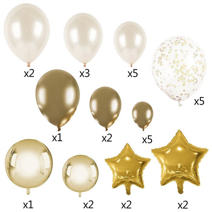 Party Time Arco 30 Globos Dorado, Confeti y Aluminio para Fiestas