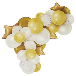 Party Time Arco 30 Globos Dorado, Confeti y Aluminio para Fiestas