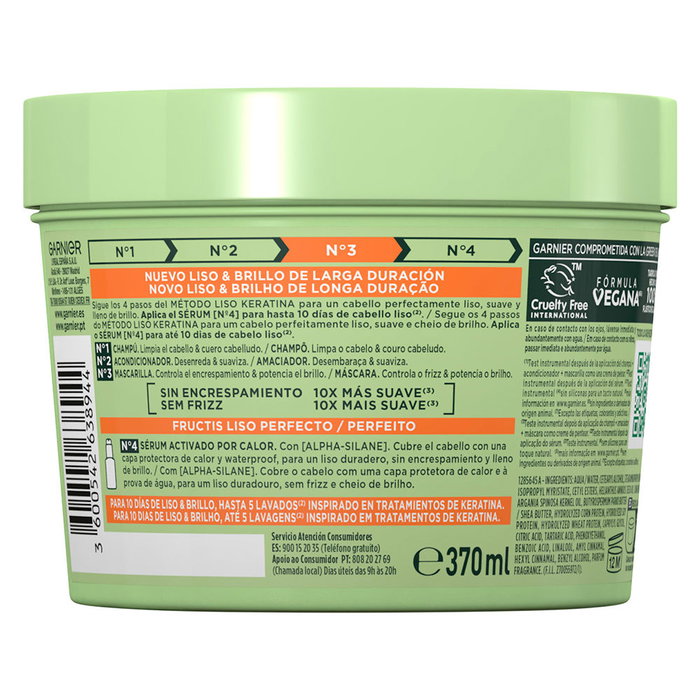 Garnier Fructis Mascarilla Liso Keratina Nº3 - 370 ml - Para cabello liso y brillante, sin siliconas