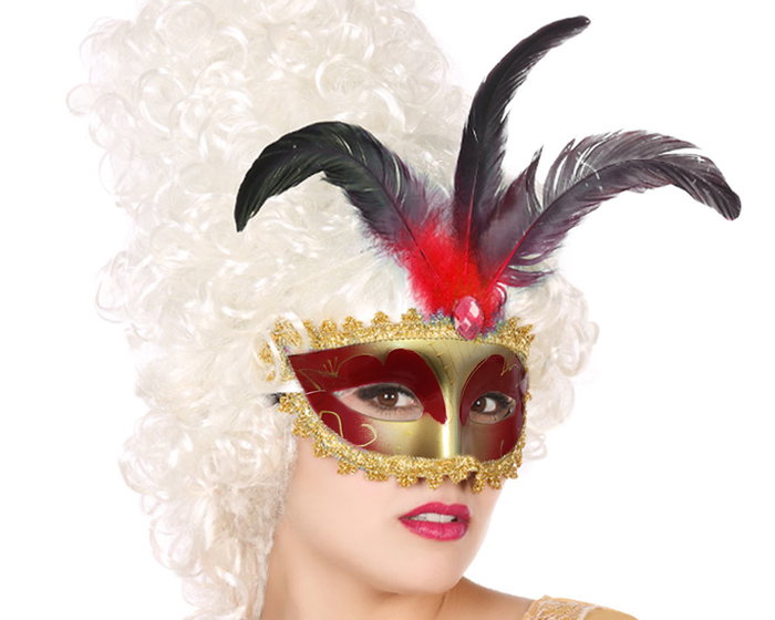 Antifaz Veneciano Rojo Carnaval Mujer Adulto con Plumas y Encaje Dorado para Fiestas y Disfraces Elegante Misterioso Antifaz Veneciano Rojo Carnaval Mujer Adulto con Plumas y Encaje Dorado para Fiestas y Disfraces Elegante Misterioso