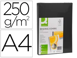 Q-connect Tapa Encuadernacion Carton Simil Piel DIN A4 Negro 250 gr Caja 100 Unidades