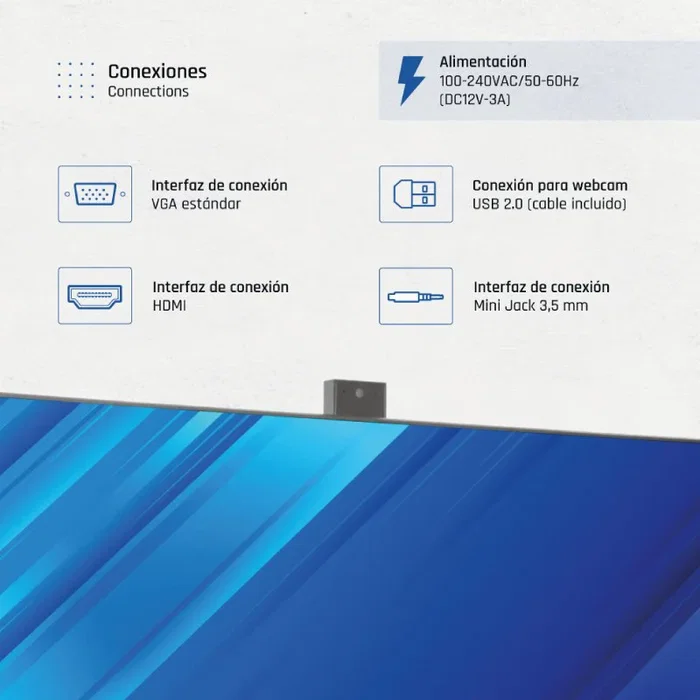 Iggual ML24WC Monitor 23.8" IPS Full HD 1920x1080 120Hz 1ms con Webcam Retráctil, Altavoces, VGA y HDMI, Negro