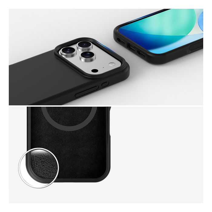 4smarts Cupertino Funda Bumper Negra para Apple iPhone 17 Pro Max, Silicona y Microfibra, Compatible con MagSafe y Carga Inalámbrica, Protección hasta 1.2m