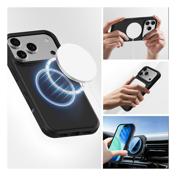 4smarts Cupertino Funda Bumper Negra para Apple iPhone 17 Pro Max, Silicona y Microfibra, Compatible con MagSafe y Carga Inalámbrica, Protección hasta 1.2m
