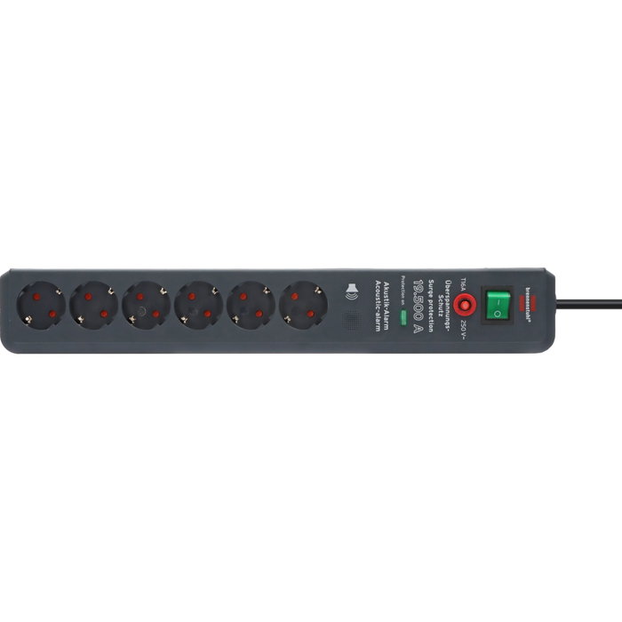 Brennenstuhl Secure-Tec Regleta de 6 tomas con protección contra sobretensiones, 3m, Antracita