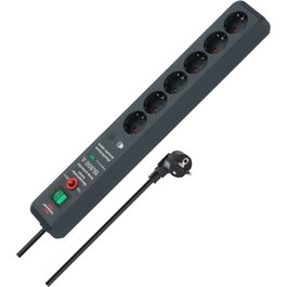 Brennenstuhl Secure-Tec Regleta de 6 tomas con protección contra sobretensiones, 3m, Antracita