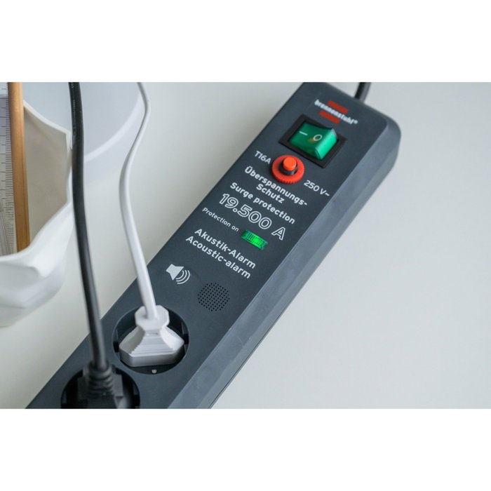 Brennenstuhl Secure-Tec Regleta de 6 tomas con protección contra sobretensiones, 3m, Antracita