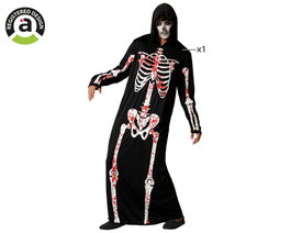 Disfraz de Halloween Esqueleto para Adulto, Mono con Capucha y Simulación de Sangre, Talla XL Hombre
