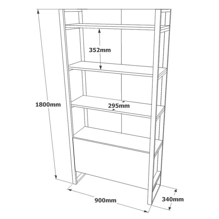 Hanah Home Ml6-A Estantería moderna y elegante, 90x180x34 cm, estructura metálica, tablero melamina 18 mm, color Pino Atlántico
