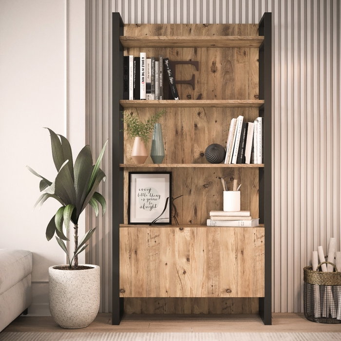 Hanah Home Ml6-A Estantería moderna y elegante, 90x180x34 cm, estructura metálica, tablero melamina 18 mm, color Pino Atlántico