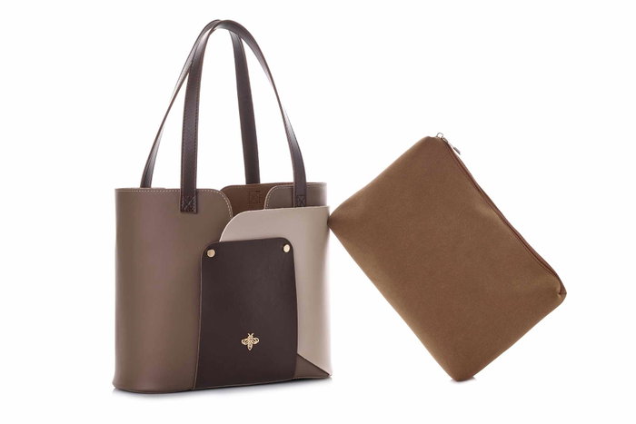 Lucky Bees Bolso Tote 1292 v2 Piel de Polivinilo Mink, Cream 30x12x26 cm Lucky Bees Bolso Tote 1292 v2 Piel de Polivinilo Mink, Cream 30x12x26 cm