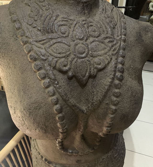 DKD Home Decor Figura 23 Diosa Javanesa de Cemento Gris Oscuro 35 x 120 x 40 cm