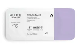 Kruuse Sutura Sacryl 0 de 150 cm sin aguja, violeta, 12 unidades