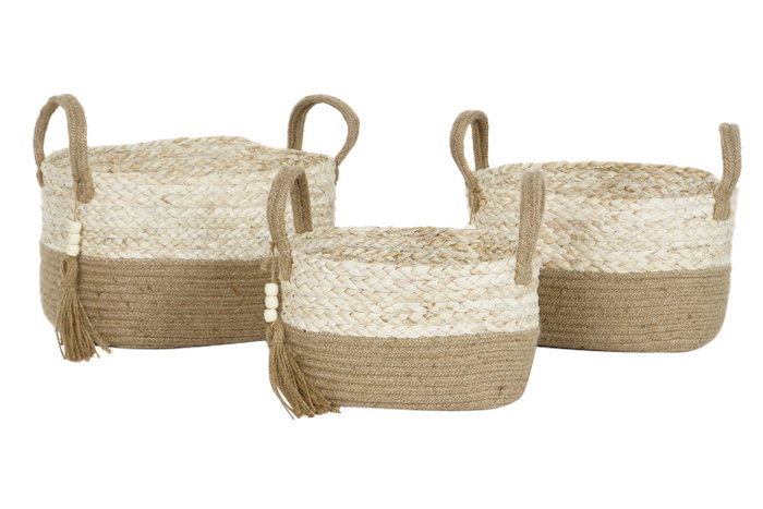 DKD Home Decor Set de 3 Cestos de Maíz Trenzado y Yute con Asas DKD Home Decor Set de 3 Cestos de Maíz Trenzado y Yute con Asas