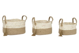 DKD Home Decor Set de 3 Cestos de Maíz Trenzado y Yute con Asas