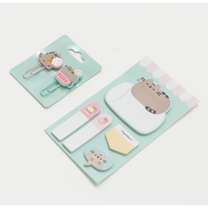 ERIK Set Papeleria Foodie Collection Pusheen con Bolígrafo 10 Colores, 4 Subrayadores Pastel, Clips, Marcadores y Portatodo