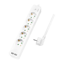 LogiLink Regleta de 5 Tomas con 2 puertos USB, 1,5m, Blanca