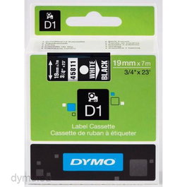 Dymo Cinta de Transferencia Térmica D1 45811, 19 mm x 7 m, Etiquetas Estándar Blanco Sobre Negro, Poliéster Autoadhesiva para Rotuladora LabelManager
