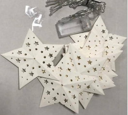 DKD Home Decor Guirnalda LED Papel Estrellas Blanco