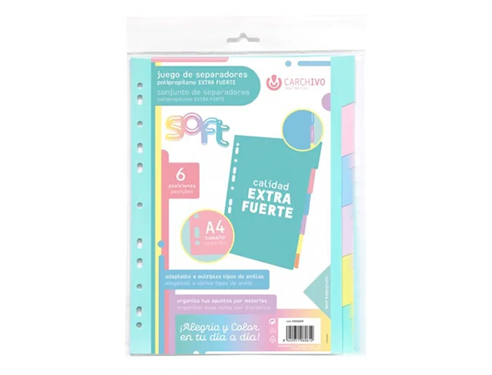 Carchivo Separadores 6 Posiciones A4 Polipropileno Extra Fuerte Colores Soft