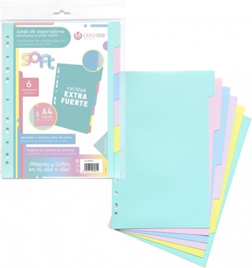 Carchivo Separadores 6 Posiciones A4 Polipropileno Extra Fuerte Colores Soft